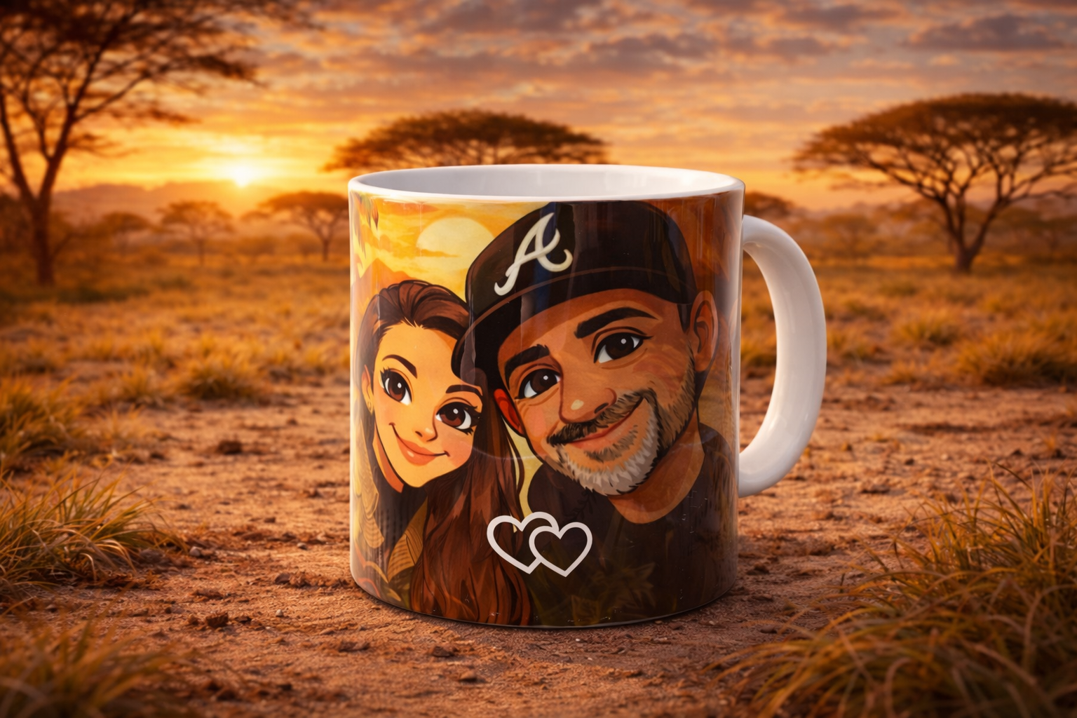 Personalisierte Paar-Tassen – Dein echtes Foto als Cartoon – Romantisches Löwen-Design – Perfektes Geschenk für Paare