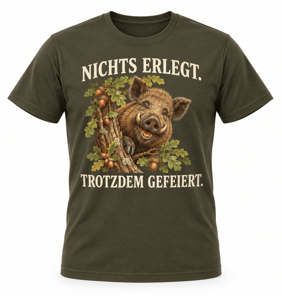 Jagdgrünes Jäger T-Shirt mit lustigem Tiermotiv
