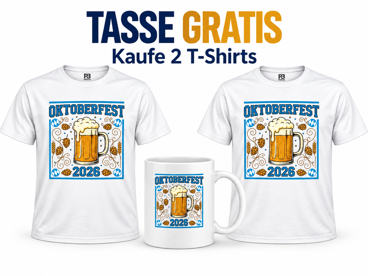 Oktoberfest 2026 T-Shirt-Set – 2 Shirts + Tasse gratis