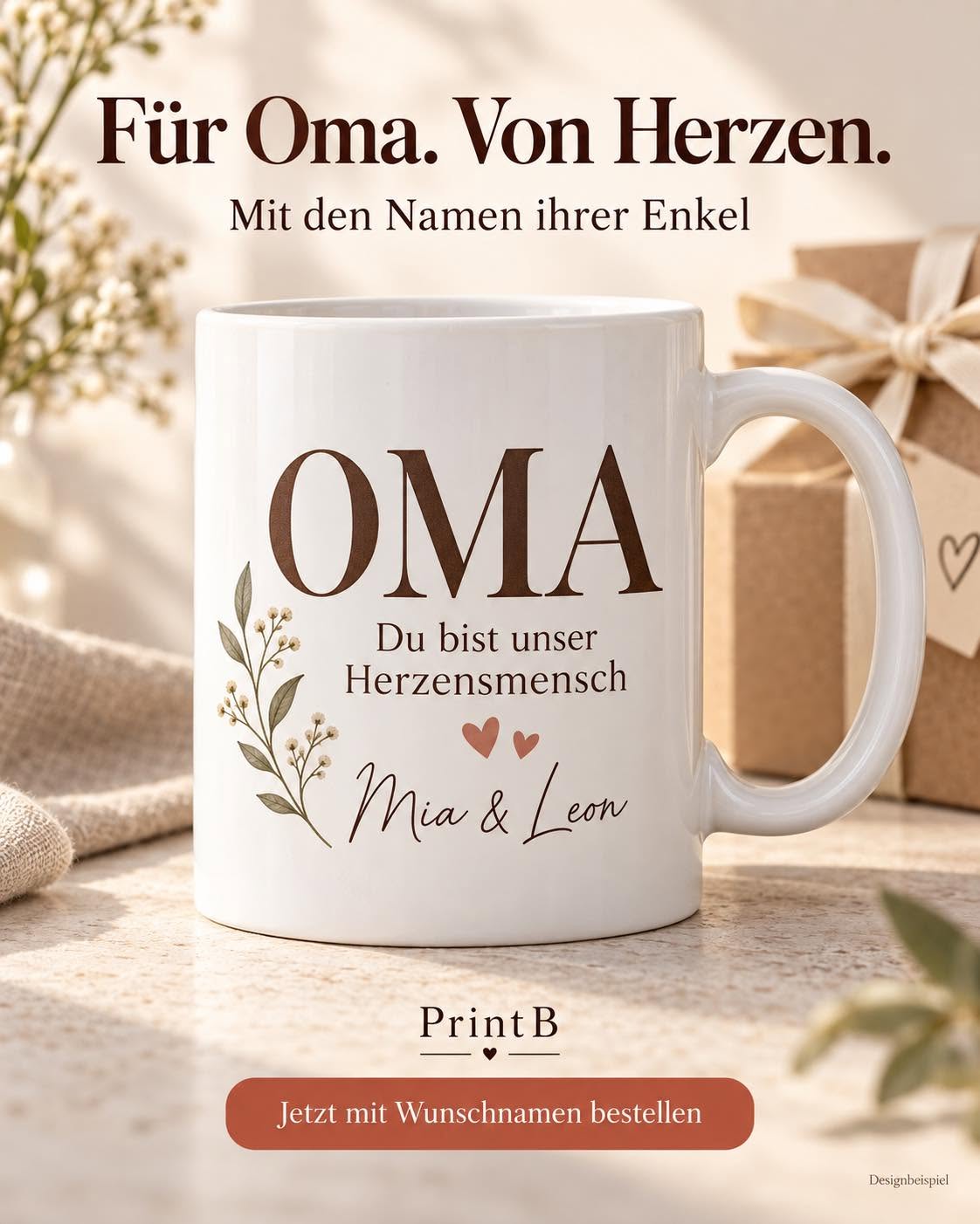Personalisierte OMA-Tasse mit Namen der Enkelkinder