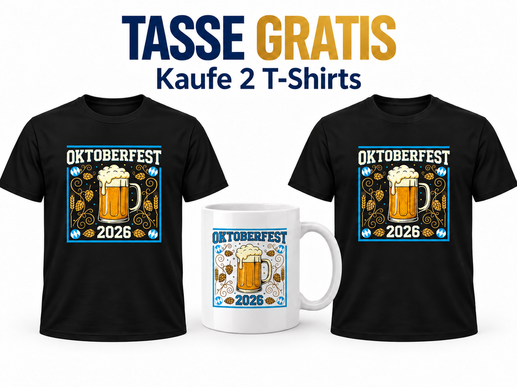 Oktoberfest 2026 T-Shirt-Set – 2 Shirts + Tasse gratis