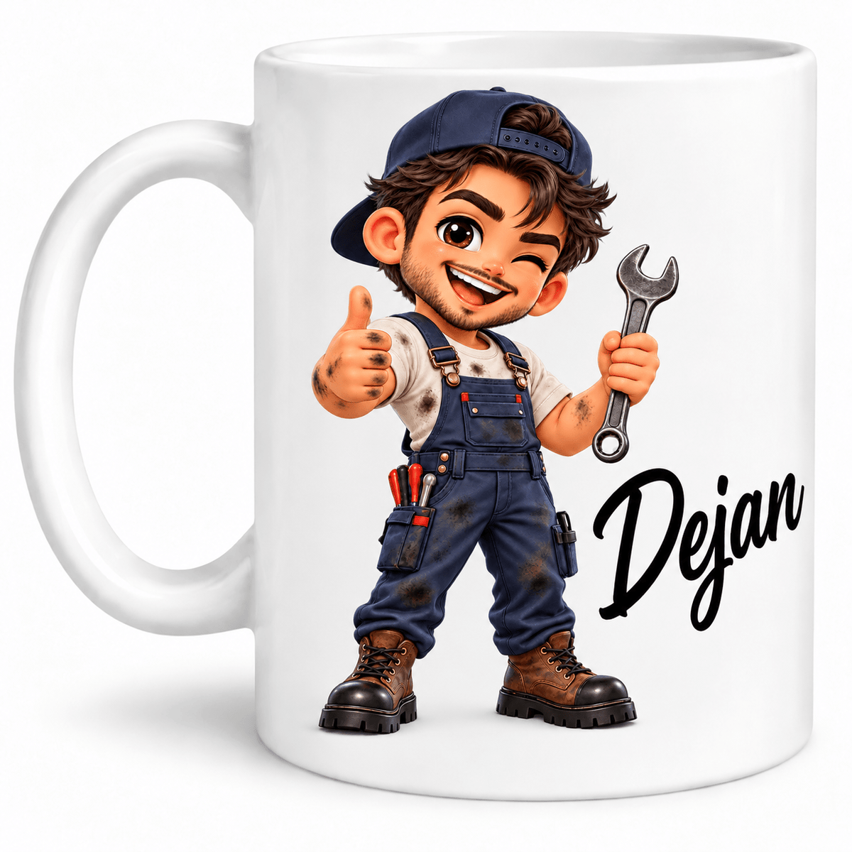 Personalisierte Tasse für Männer mit Namen – 3D-Cartoon Berufe & Hobbys