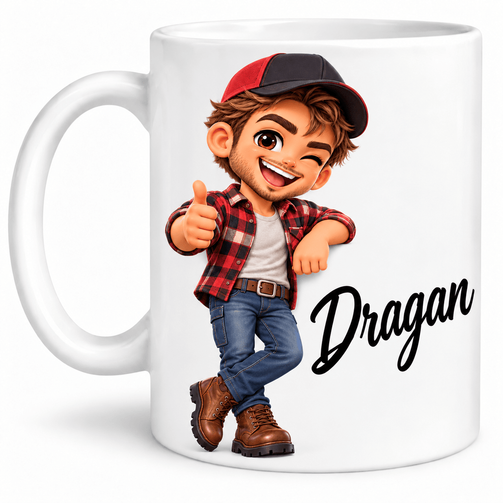 Personalisierte Tasse für Männer mit Namen – 3D-Cartoon Berufe & Hobbys