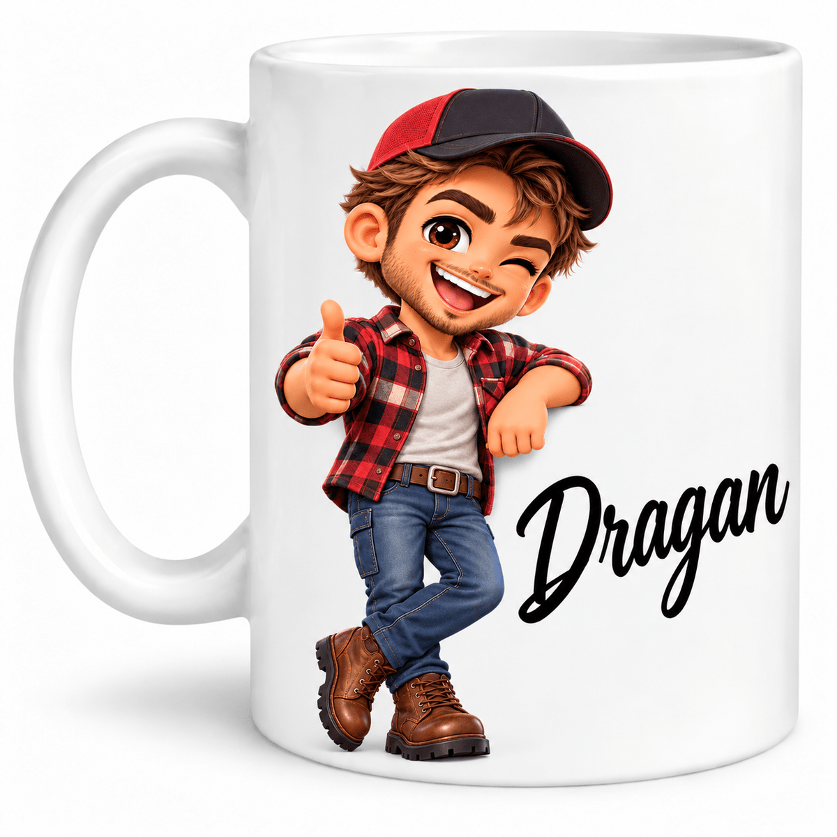 Personalisierte Tasse für Männer mit Namen – 3D-Cartoon Berufe & Hobbys