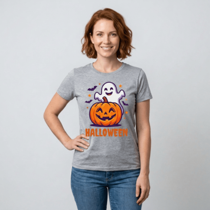 damen-halloween-t-shirt-grau-kuerbis-geist