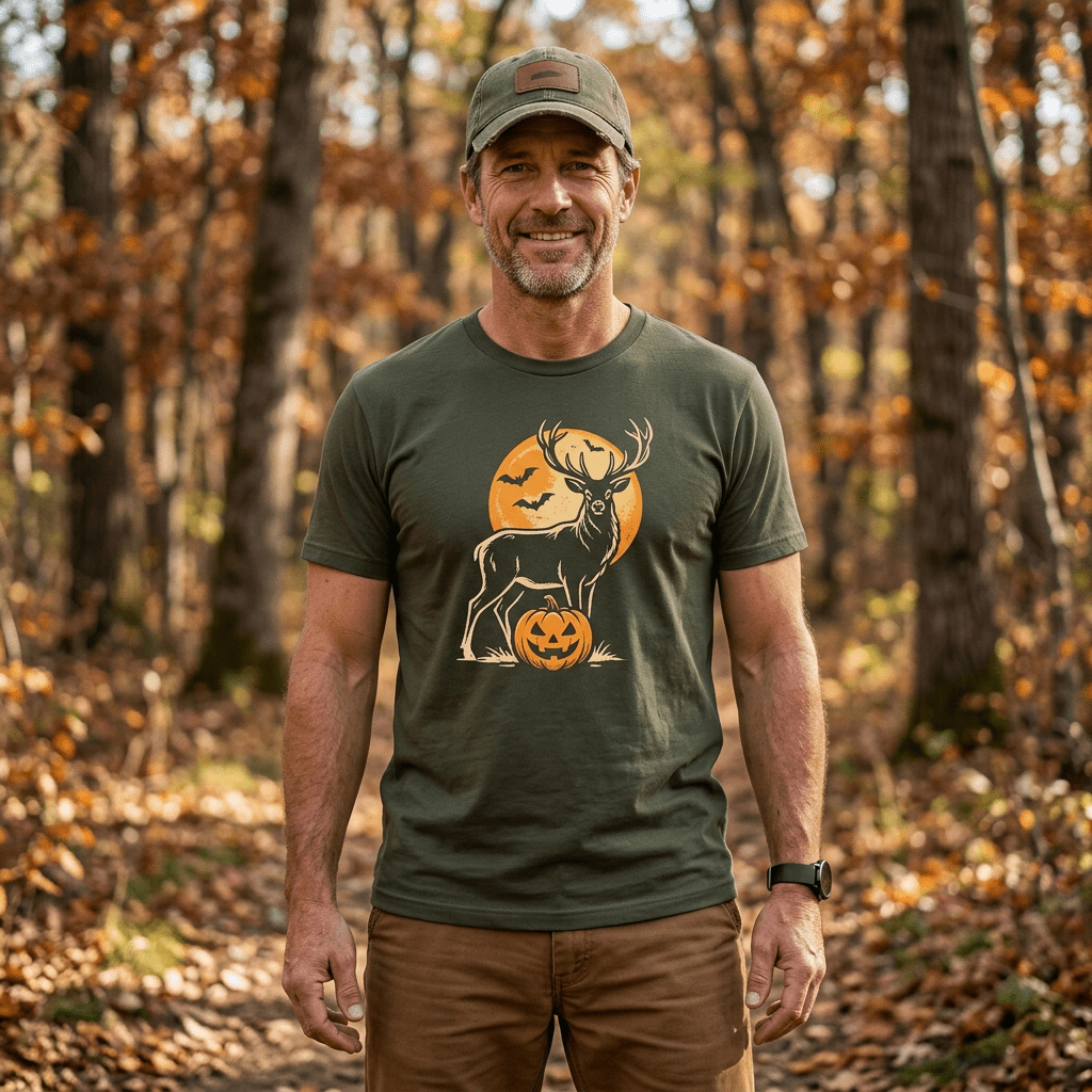 herren-halloween-t-shirt-jagdgruen-hirsch-kuerbis