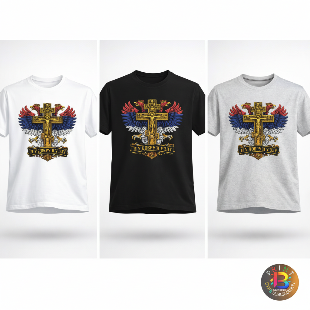 Serbisches Adler Kreuz T-Shirt – In Guten wie in Schlechten Zeiten -      И У ДОБРУ И У ЗЛУ!