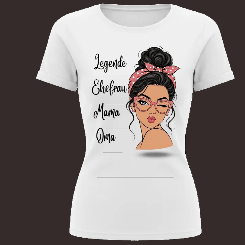 Personalisiertes Damen-T-Shirt mit Namen für Legende, Ehefrau, Mama und Oma Schwarz